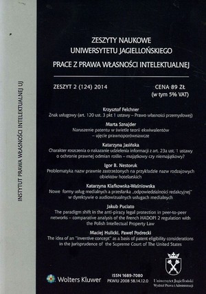 Zeszyty naukowe Uniwersytetu Jagiellońskiego prace z prawa własności intelektualnej zeszyt 2 (124) 2014