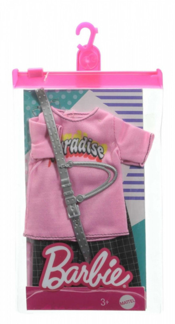Akcesoria Barbie Ubranka różowa koszulka, czarne spodnie