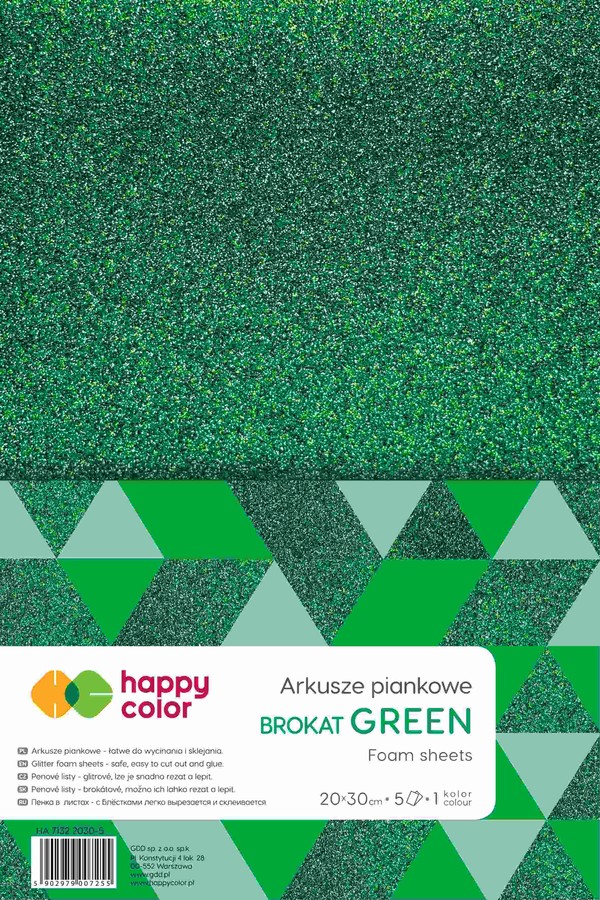 Arkusze piankowe brokatowe a4 5 ark. zielone happy color
