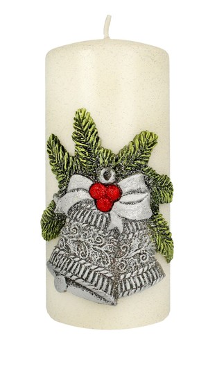 Świąteczne Dzwonki Świeca ozdobna biała- walec mały 7cmx10cm