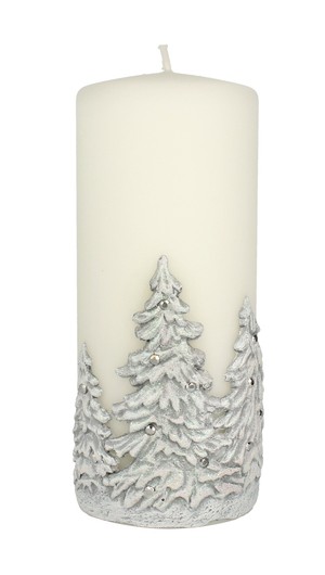 Zimowe Drzewka Świeca ozdobna biała- walec duży 7cmx18cm