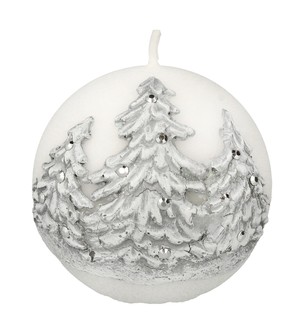 Zimowe Drzewka Świeca ozdobna biała- kula mała 8cm
