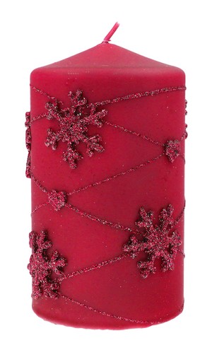 Snowflakes Świeca ozdobna czerwona- walec średni 7cmx14cm
