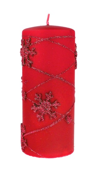 Snowflakes Świeca ozdobna czerwona- walec duży 7cmx18cm