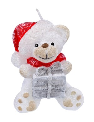 Boże Narodzenie Teddy Świeca ozdobna - figurka biała