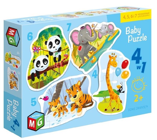 Baby Puzzle 4w1 Dzikie zwierzęta 4, 5, 6 i 7 elementów
