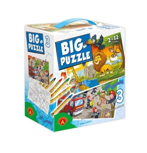 Big Puzzle 3 Zwierzęta afrykańskie/Straż pożarna 2x12 elementów