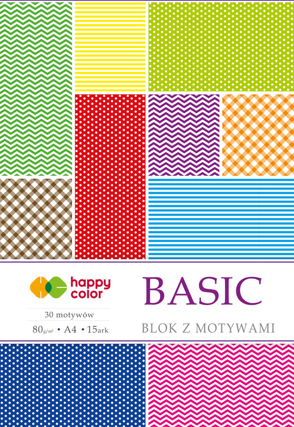 Blok happy color z motywami basic a4 15 arkuszy 80g/m2, 30 motywów