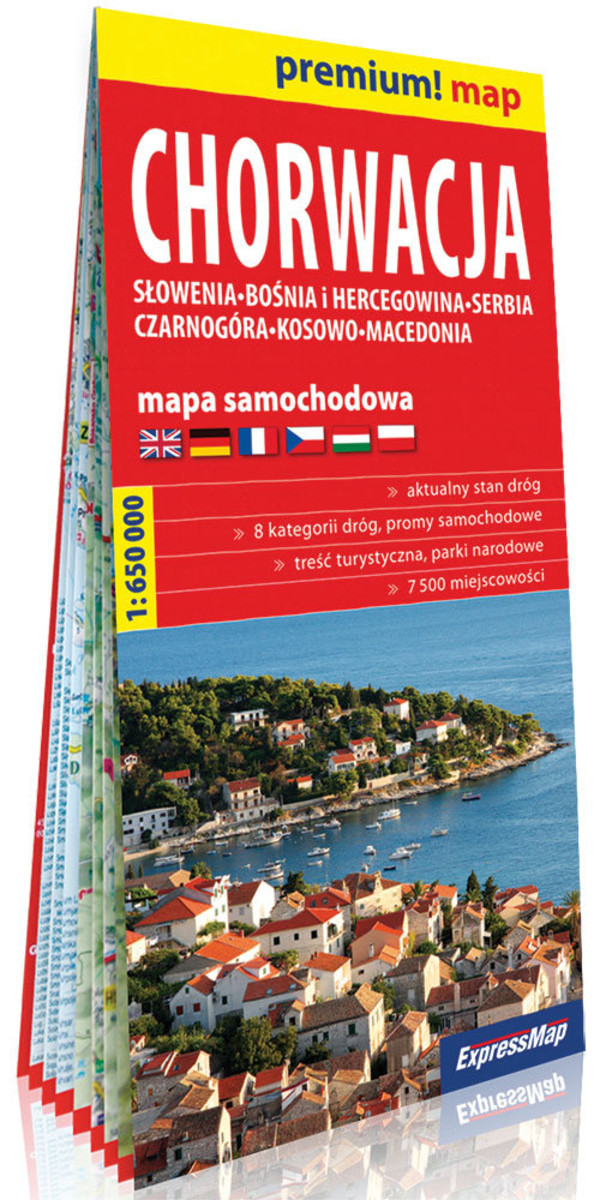 Chorwacja Słowenia, Bośnia i Hercegowina, Serbia, Czarnogóra, Kosowo, Macedonia Mapa samochodowa Skala: 1:650 000