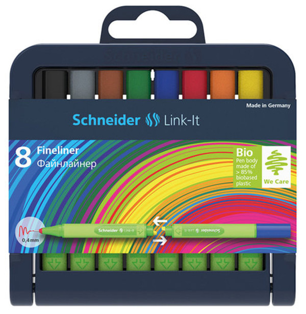 Cienkopis Schneider Link-It, 0,4 mm, stojak - podstawka, 8 sztuk miks kolorów