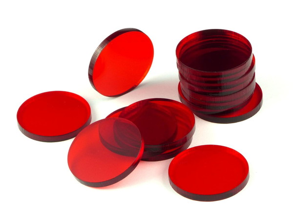 Podstawki akrylowe - Transparentne - Okrągłe 30 x 3 mm - Czerwone (15)