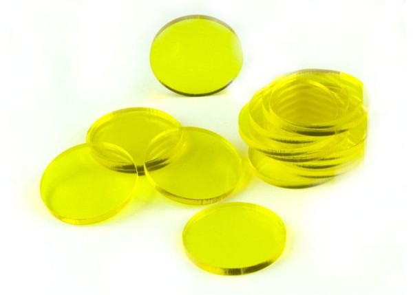 Podstawki akrylowe - Transparentne - Okrągłe 30 x 3 mm - Żółte (15)