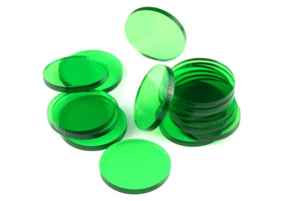 Podstawki akrylowe - Transparentne - Okrągłe 32 x 3 mm - Zielone (15)