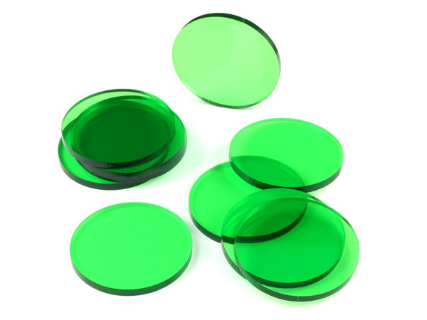 Podstawki akrylowe - Transparentne - Okrągłe 50 x 3 mm - Zielone (10)