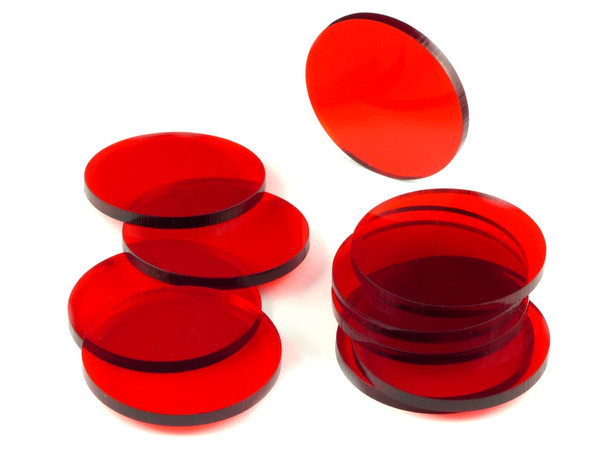 Podstawki akrylowe - Transparentne - Okrągłe 50 x 3 mm - Czerwone (10)
