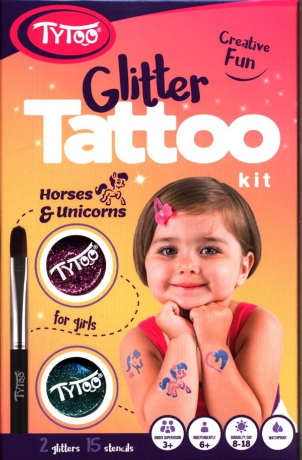 Brokatowe tatuaże dla dziewczynek Creative Fun Konie i jednorożce