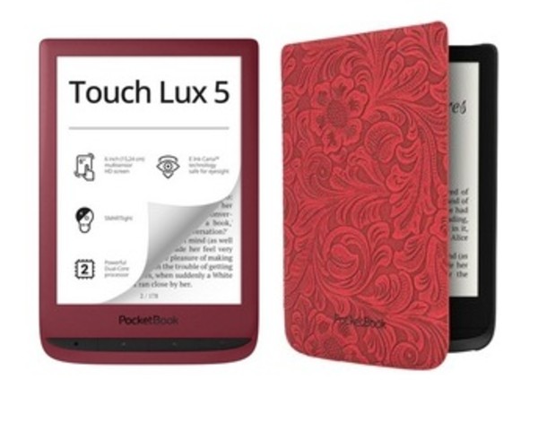 Czytnik Ebooków Pocketbook Touch Lux 5 (bordowe) + Etui PocketBook Shell Premium (czerwone w kwiaty)