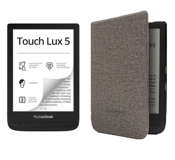 Czytnik Ebooków PocketBook Touch Lux 5 (czarny) + Etui Shell New (szare)