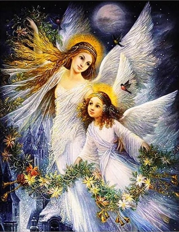Diamentowa mozaika Święte Anioły z girlandą kwiatową