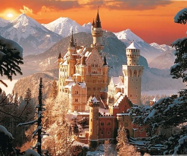 Diamentowa mozaika Zamek w Alpach zimą