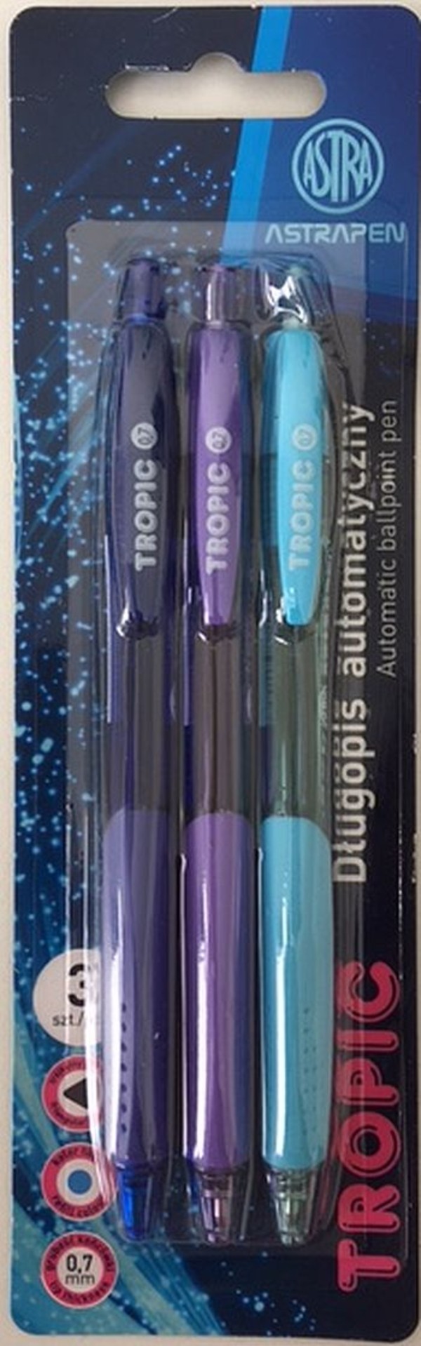 Długopis automatyczny tropic pen astra 0.7 mm blister 3 sztuki