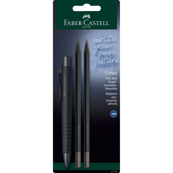 Długopis poly ball urban faber-castell+ 2 ołówki allblack blister
