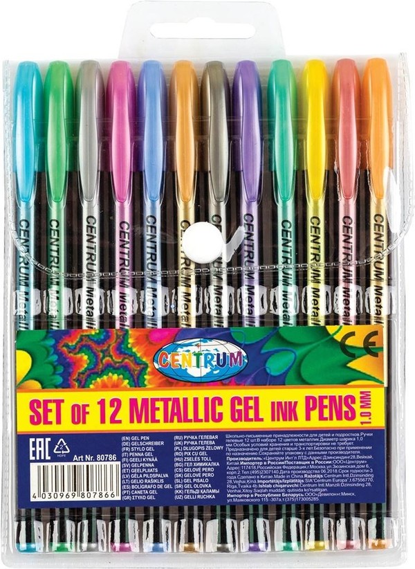 Długopisy żelowe metaliczne 12 kolorów