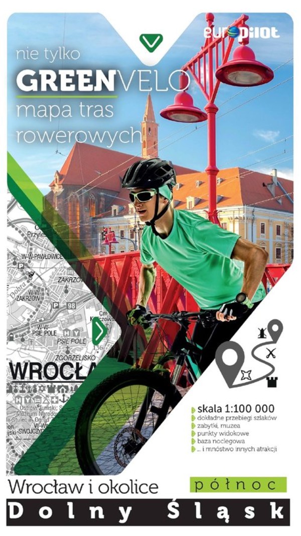 Dolny Śląsk Wrocław i okolice, pólnoc. Mapa tras rowerowych Skala: 1:100 000
