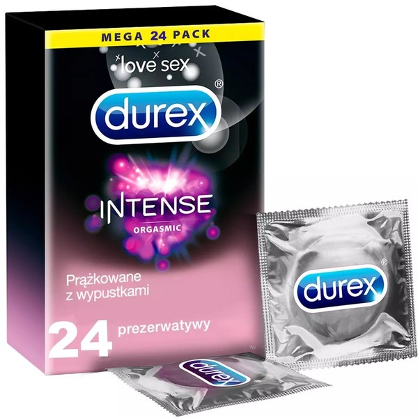 Intense Prążkowane prezerwatywy z wypustkami i żelem stymulującym