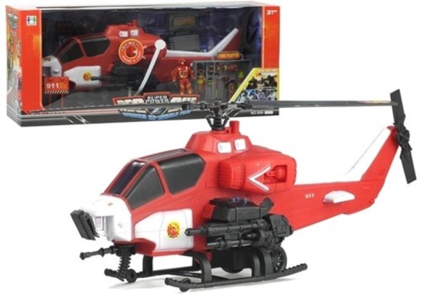 Duży ratunkowy helikopter strażacki z figurką strażaka
