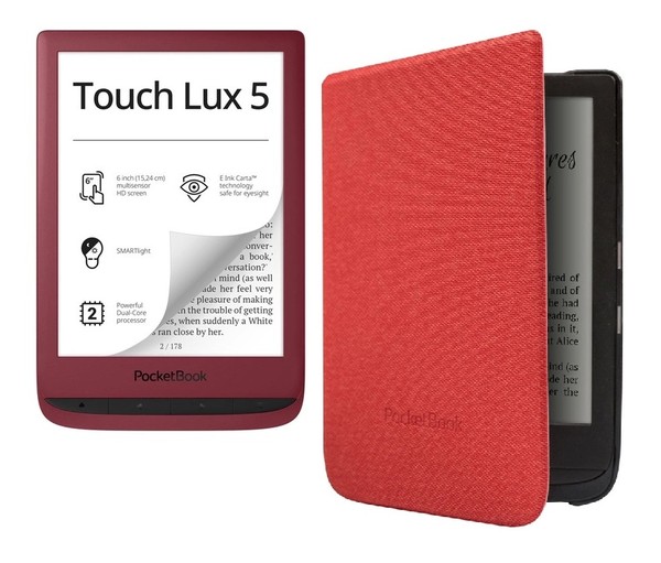 Czytnik Ebooków Pocketbook Touch Lux 5 (bordowe) + Etui Shell (czerwone)