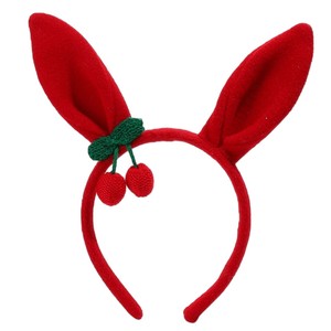 Opaska do włosów z uszami królika i wisienkami - czerwona