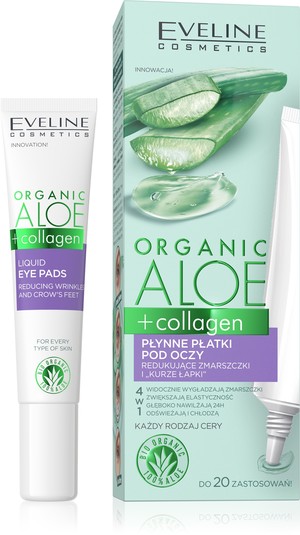 Organic Aloe + Collagen Płynne płatki pod oczy redukujące zmarszczki i kurze łapki 4w1