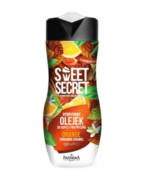 Sweet Secret Hybrydowy olejek do kąpieli i pod prysznic z 1/4 kremu odżywczego Pomarańcza z Karmelem i Cynamonem