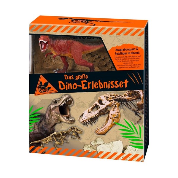 Figurka i szkielet dinozaura - wykopaliska edu