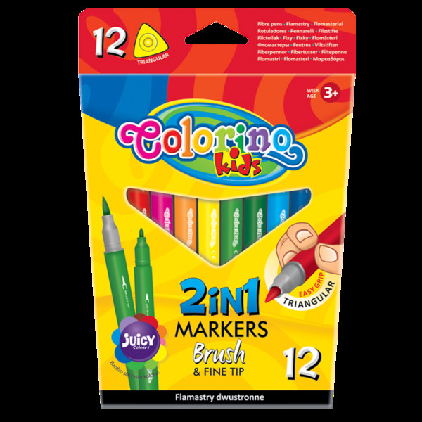 Flamastry colorino kids pędzelkowe dwustronne 12 kolorów