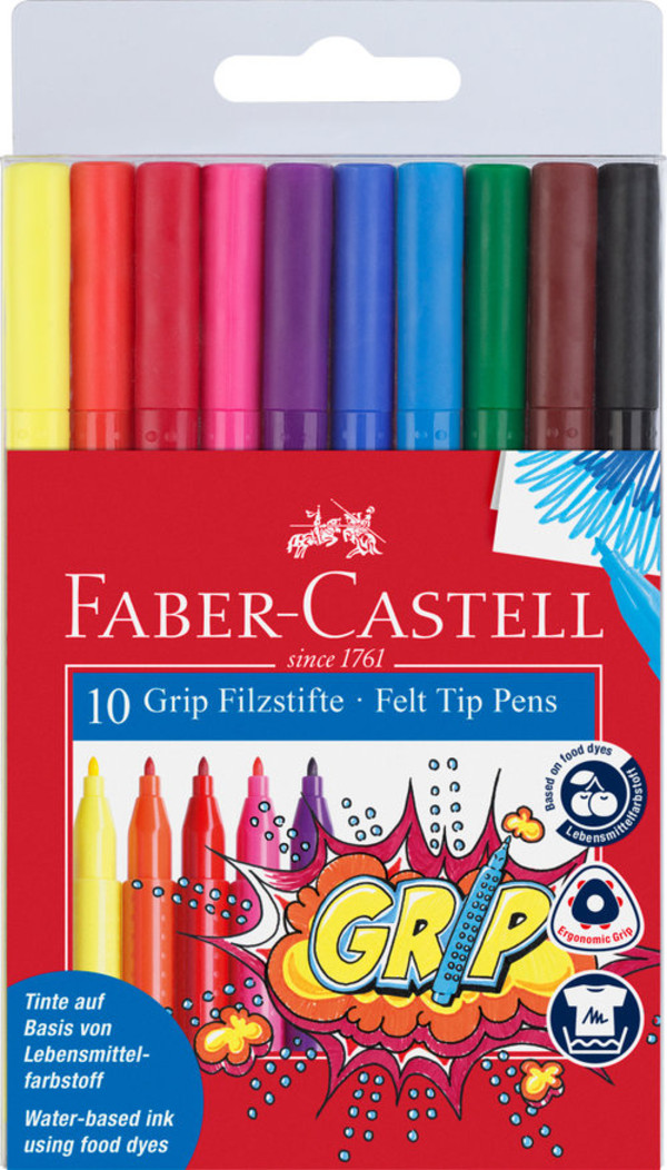 Flamastry Grip 10 kolorów w etui Faber-Castell