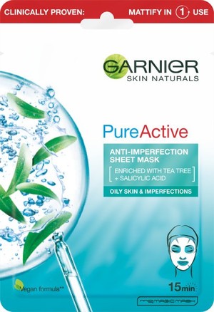 Skin Naturals Pure Active Oczyszczająca Maska na tkaninie do cery tłustej i z niedoskonałościami