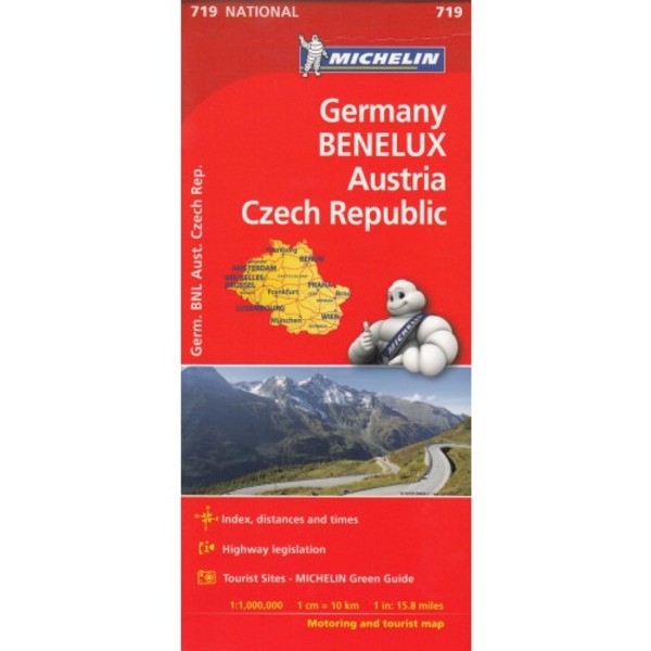 Germany, Benelux, Austria, Czech Republik Road map / Niemcy, Kraje Beneluxu, Austria, Czechy Mapa samochodowa Skala: 1:1 000 000