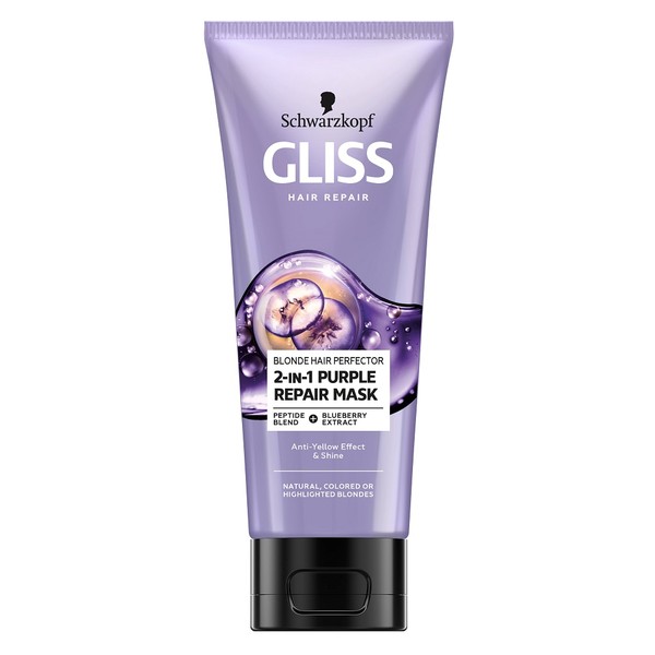Gliss Blonde Hair Perfector 2in1 Purple Repair Mask Maska do naturalnych, farbowanych lub rozjaśnianych blond włosów