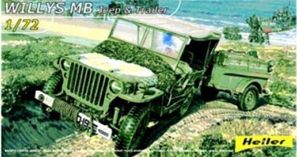 HELLER Willys MB Jeep & Trailer Skala 1:72