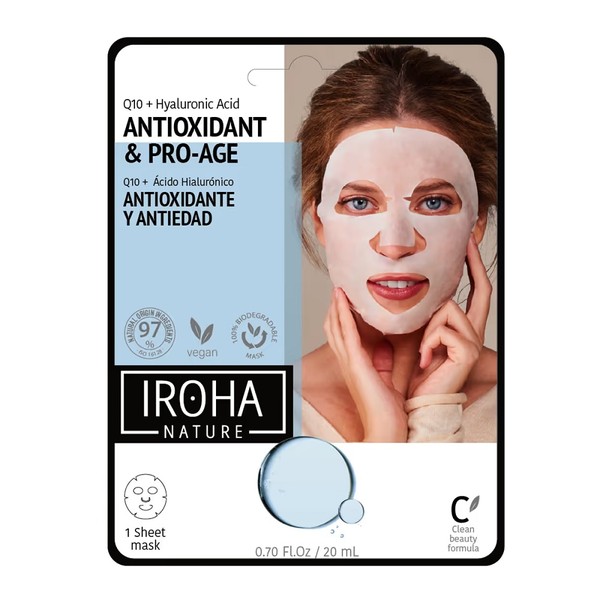 IROHA NATURE_Antioxidant &, Pro-Age Tissue Face Mask przeciwstarzeniowa maska w płachcie z koenzymem Q10 i kwasem hialuronowym 20ml Tissue Face Mask