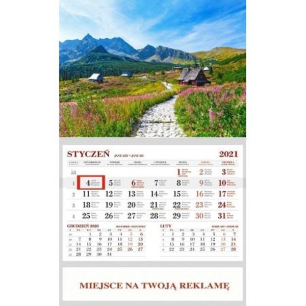 Kalendarz ścienny jednodzielny 2021 Hala Gąsienicowa (mix wzorów)