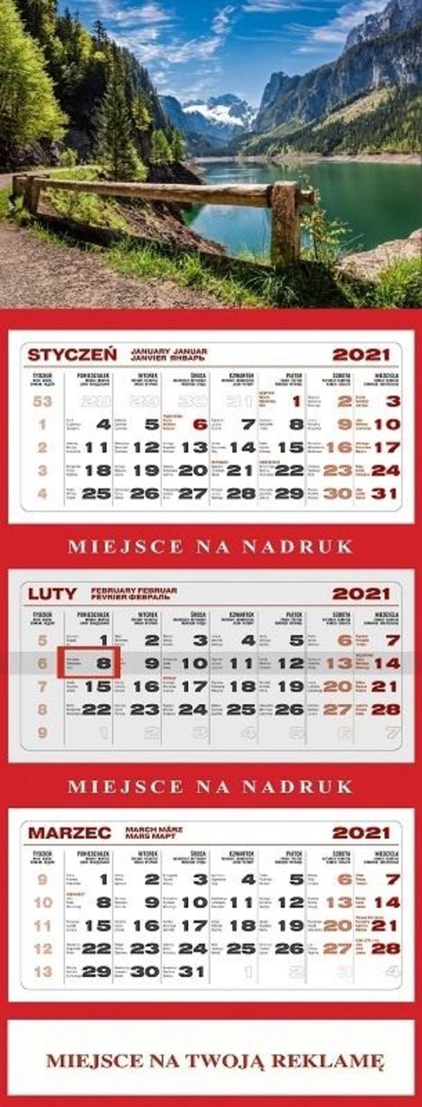 Kalendarz trójdzielny 2021 Alpy (mix wzorów)
