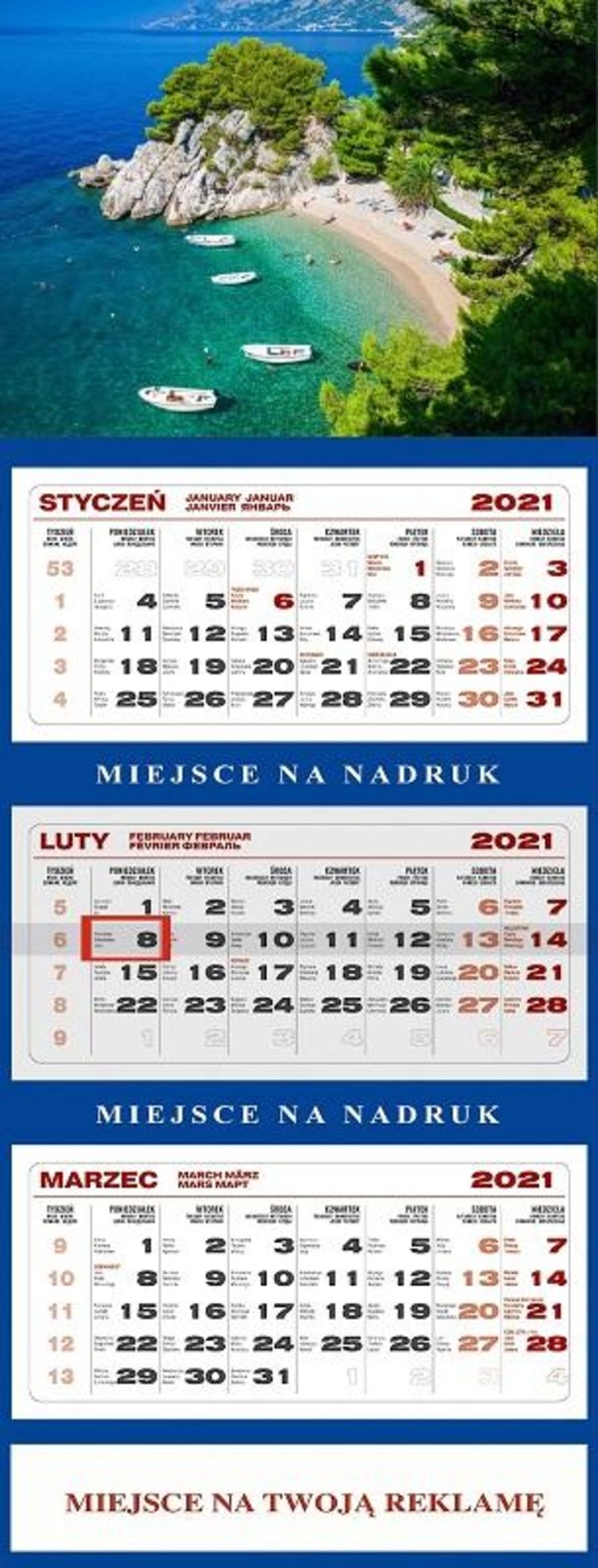 Kalendarz trójdzielny 2021 Plaża (mix wzorów)
