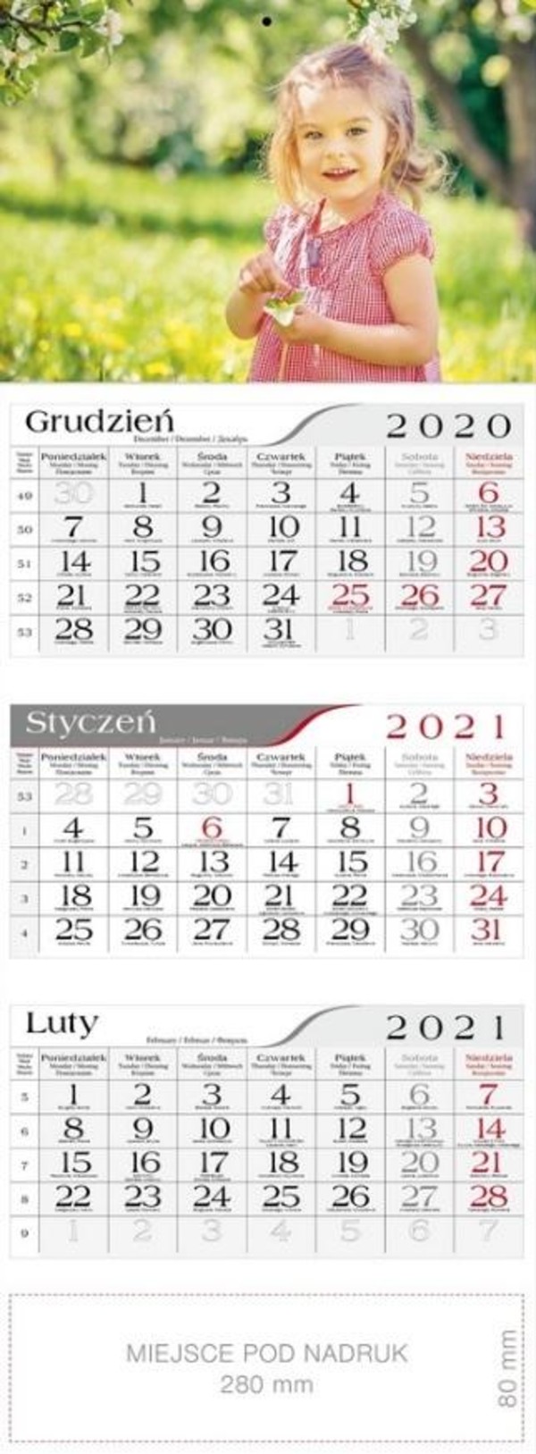 Kalendarz trójdzielny 2021 Dziewczynka
