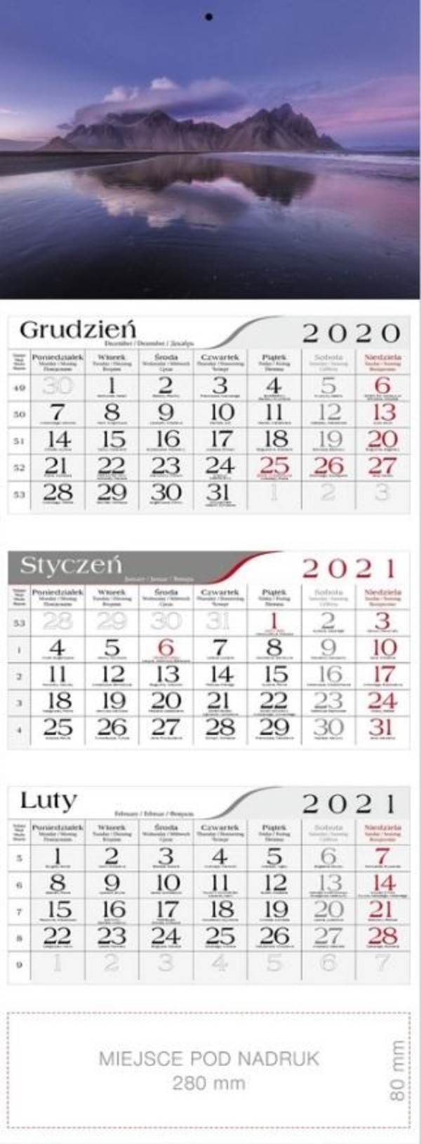 Kalendarz trójdzielny 2021 Islandia