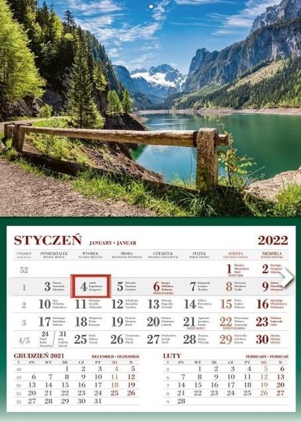 Kalendarz 2022 Ścienny Jednodzielny Górskie jezioro