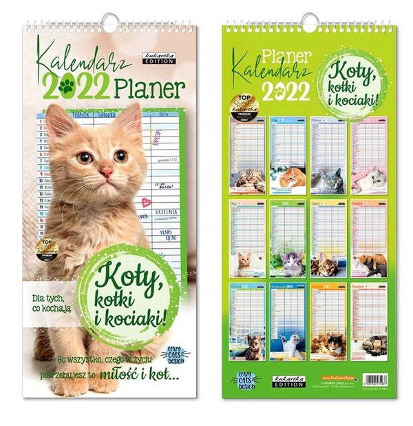 Kalendarz 2022 ścienny planer Koty