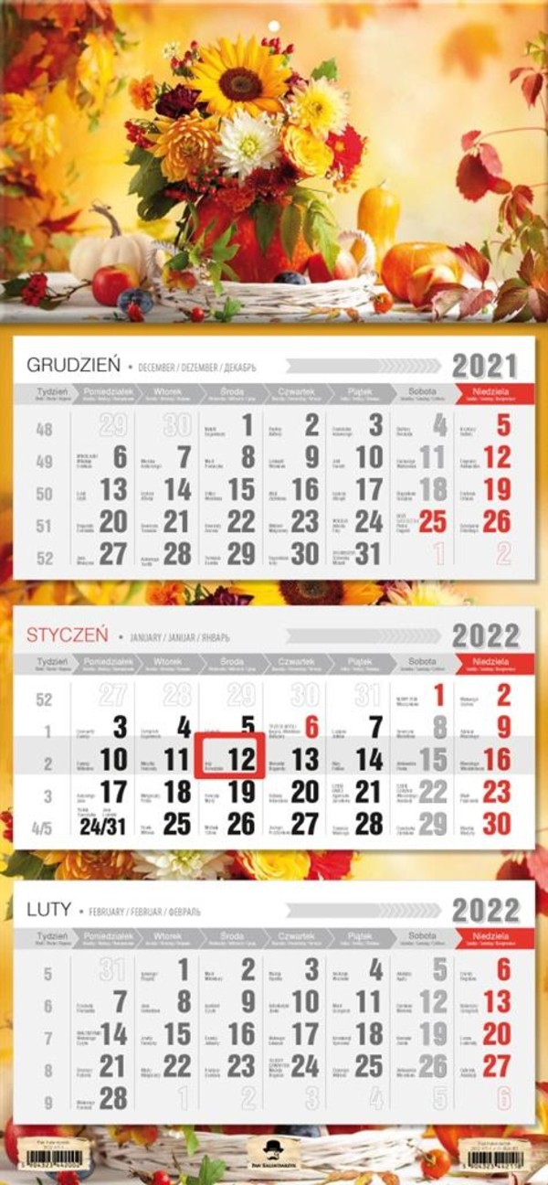 Kalendarz 2022 trójdzielny Bukiet
